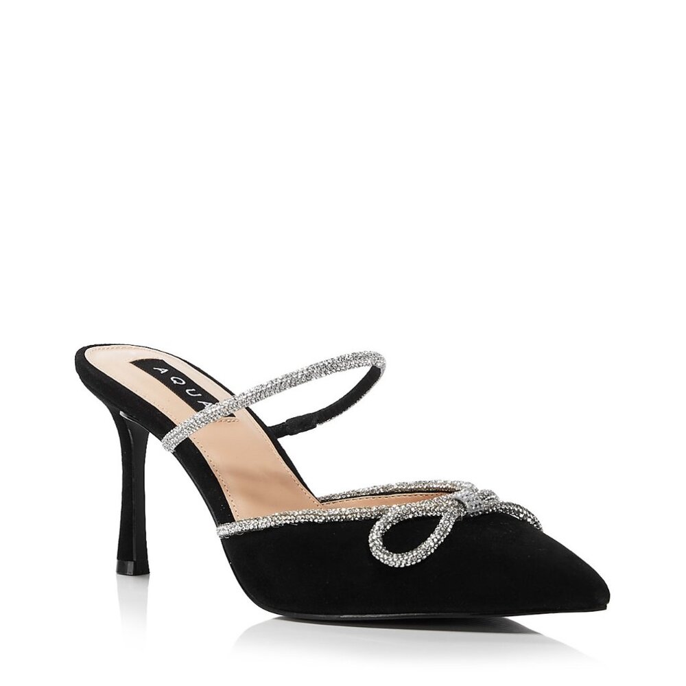 Aqua Women's Embellished Bow Heeled Mules